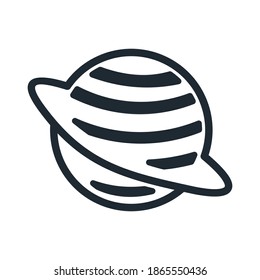 planet saturn. Outline style .Space science astronomy icon symbol. Vector Illustration. Black Siluet