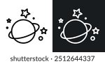 Planet saturn outlined icon vector collection.