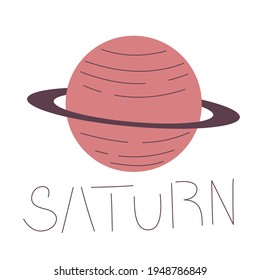 The planet Saturn for palmistry is isolated on white background. Flat illustration with lines. Esoteric vector. Vector hand drawing. A mystical drawing. Isolated illustration.