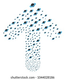 Planet Saturn pattern composed in the group of ahead move arrow. Ahead aim arrow shape combined from planet saturn design elements.