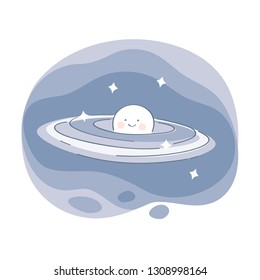 Planet Saturn with planetary ring system in space icon. 404 not found page, 404 error, file not found. Cute funny lonely planet. Flat modern astronomy vector illustration on white.