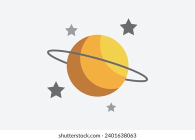 Planet Saturn with Rings. Solar system Planets Collection. Cartoon style vector illustration isolated on gray background.