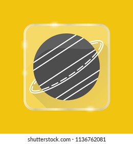 Planet Saturn silhouette icon in flat style on transparent button