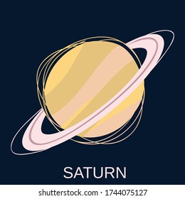The Planet Saturn. The sixth planet from the Sun in the solar system. Vector illustration on dark blue background for design and web.