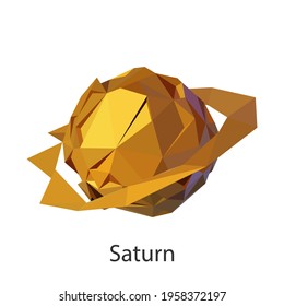 Planeta saturn en el sistema solar. Ilustración vectorial de planetas abstractos, estrellas y cráteres en el espacio en el estilo de objetos de modelo de polos 3d de un triángulo.