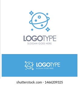 Planet, Saturn, Space Blue Outline Logo Place for Tagline. Vector Icon Template background
