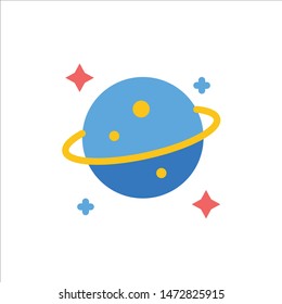 Planet, Saturn, Space  Flat Color Icon. Vector icon banner Template