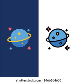 Planet, Saturn, Space  Icons. Flat and Line Filled Icon Set Vector Blue Background. Vector Icon Template background