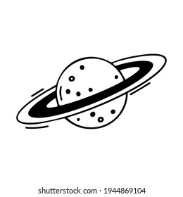 The planet Saturn. Space. Vector contour illustration on an isolated white background. Hand-drawn doodle drawing is suitable for stickers, elements of space decor, print.