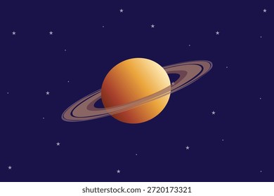 Planeta saturno com fundo de estrela. Lua estrela Sol planeta Conceito. Ilustração vetorial plana colorida isolada