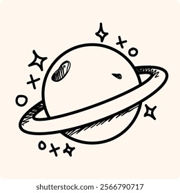 Planet saturn with style doodle drawing