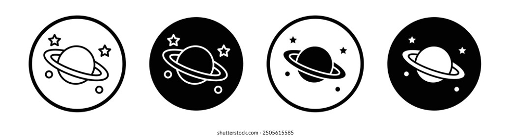 Planet saturn vector icon set black filled and outlined style.