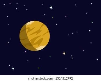 Planet Saturn or Venus background with statrs, vector illustration