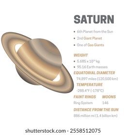 Planet Saturn White Educational Infographic Chart Illustration