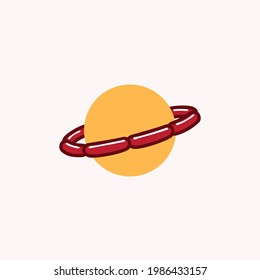 Planet with sausage ring logo concept for fast food and grill business