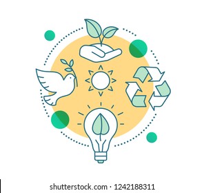 Planet saving concept icon. Nature protection. Ecology idea thin line illustration. Earth day. Environment protection. Vector isolated outline drawing