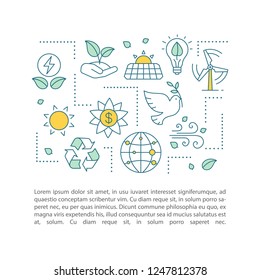 Planet saving concept linear illustration. Nature protection. Ecology. Article, brochure, magazine page layout. Earth day. Environment protection. Icons with text boxes. Vector isolated drawing