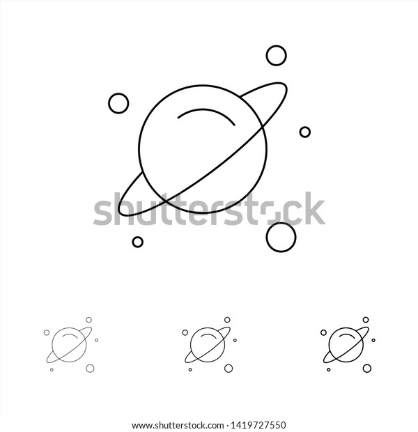 Planet,
Science, Space Bold and thin black line icon
set