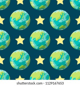 Planet seamless pattern in cartoon style. For print, textile and wrapping paper 