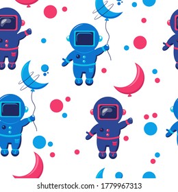 Planet seamless pattern. Stars, spacemans, planets, comets on background. 