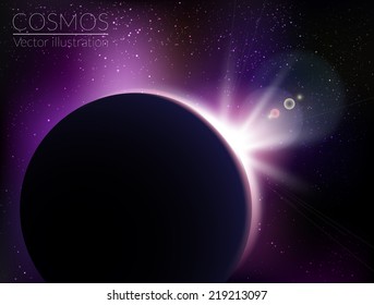 Planet as seen from space with sunrise - vector illustration