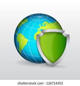 Planet with shield. EPS10 vector