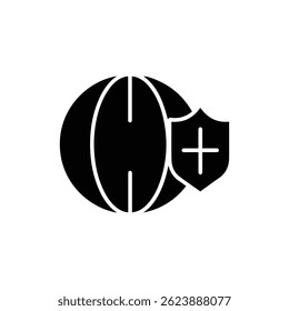 Planet with Shield Icon - Black Filled Icon Representing Protection Symbolism