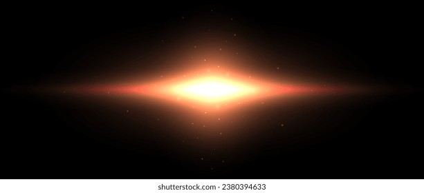Planet shine effect. Red orange solar light glare concept. Abstract glowing element in dark space. Sun with sparks illustration. Vector shining designs for poster, banner, cover, brochure, booklet