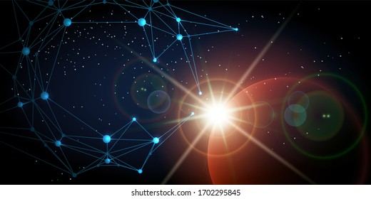 Planet and Shining Star in Space Futuristic background. Vector Illustration.