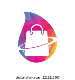 Planet Shop drop shape concept Logo Template Design. Galaxy shopping Bag Vector Logo Design Template.