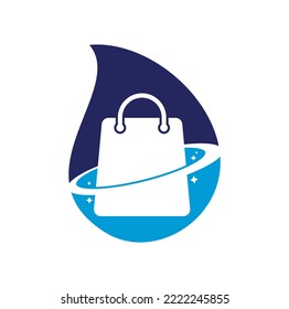 Planet Shop Dropform Konzept Logo Template Design. Galaxy Shopping Bag Vector Logo Design Vorlage.