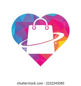 Planet Shop heart shape concept Logo Template Design. Galaxy shopping Bag Vector Logo Design Template.