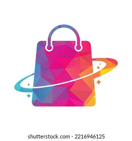 Planet Shop Logo Template Design. Galaxy shopping Bag Vector Logo Design Template.	