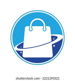 Planet Shop Logo Template Design. Galaxy shopping Bag Vector Logo Design Template.	