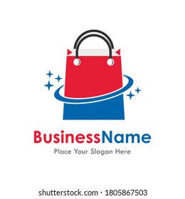 Planet shop with star and bag vector logo template. Suitable for business, web, online shop and art