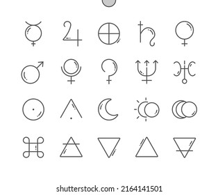 Planet signs. Alchemy astrology astronomy symbols. Esoteric. Reconciliation. Pixel Perfect Vector Thin Line Icons. Simple Minimal Pictogram