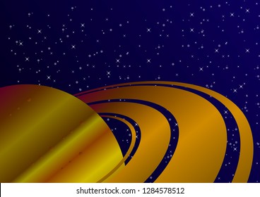A planet similar to Saturn. A planetoid with arcs around its perimeter.View of the planet from space