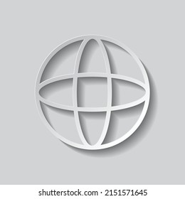 Planet simple icon vector. Flat design. Paper style with shadow. Gray background.ai