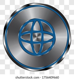 Planeta simple vector de icono sobre botón redondo de metal. Cuadrícula transparente