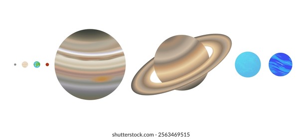 Planet Size Proportions or Comparison Flat Illustration of the Solar System