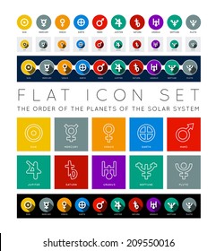 Planet of Solar System. Flat icon vector set