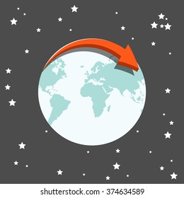 Planet in space with an arrow