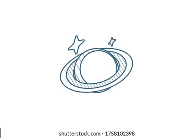 Planet, Space, Astronomy isometric icon. 3d vector illustration. Isolated line art technical drawing. Editable stroke