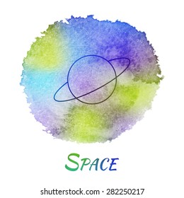 Planet Space Astronomy Vector Watercolor Concept. Nature Sky. Science Education. Isolated Watercolor Design Element. Colorful background for business design. Advertisement and presentation background.
