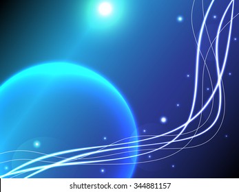 Planet space background with glowing lines
