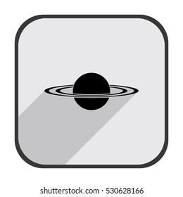 Planet in space - black vector icon  with long shadow