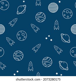 Planet space blue seamless design pattern for kids