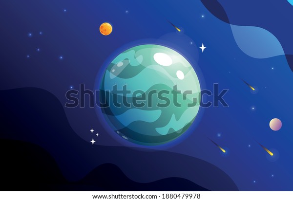 Planet in space,\
cartoon vector\
illustration.