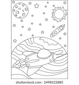 planet space coloring book page for kids or grown adults creative coloring mindful relaxation activity