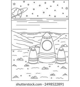 Página de libro para colorear de Planet Space para niños o adultos adultos adultos creativos para colorear actividad de relajación consciente
